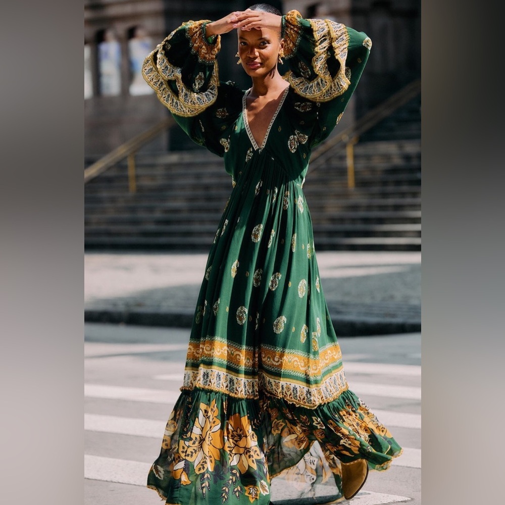 FARM Rio Ayla Long Sleeve Ruffled Maxi Dress